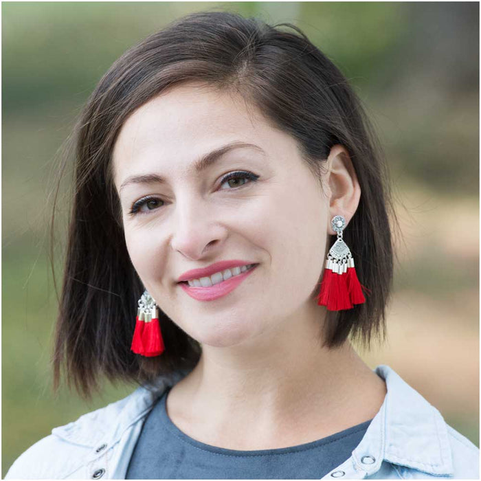 Retired - Crimson Fan Tassel Earrings