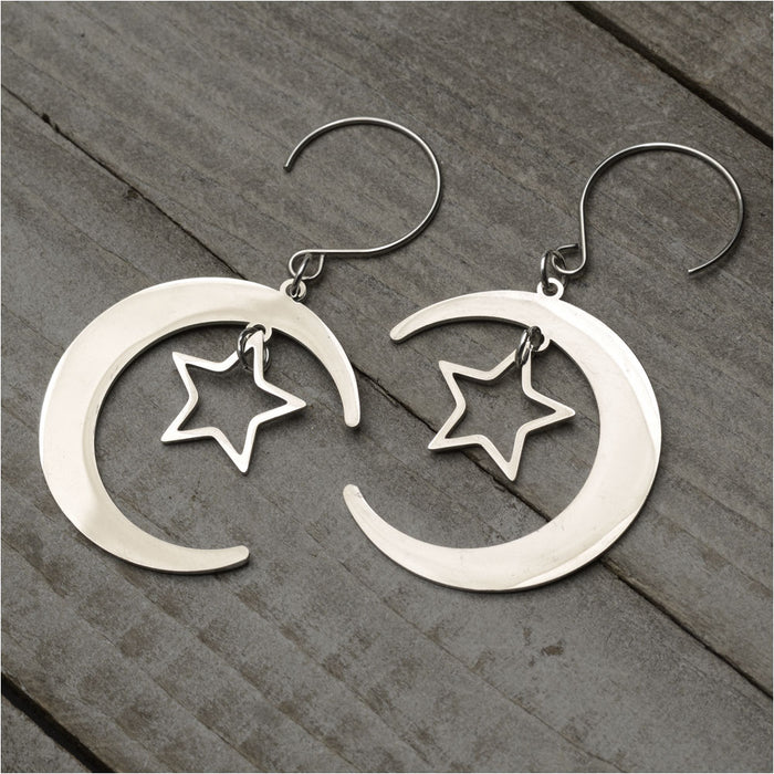 Silver Moon and Stars Earrings