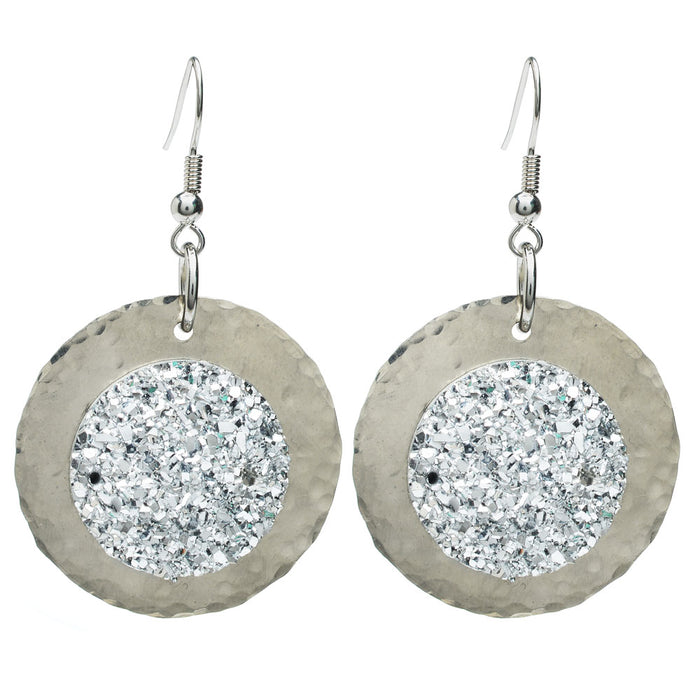 Retired - Silver Sugar Stone Hammered Earrings