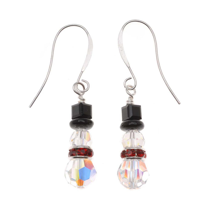Retired - Crystal Snowman Earrings with Red Scarf