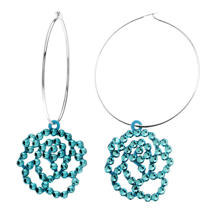 Retired - Turquoise Rose Hoop Earrings