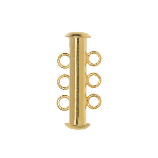 Magnetic Clasps, 3-Strand Slide Tube 22x4mm, Gold Plated (1 Set)