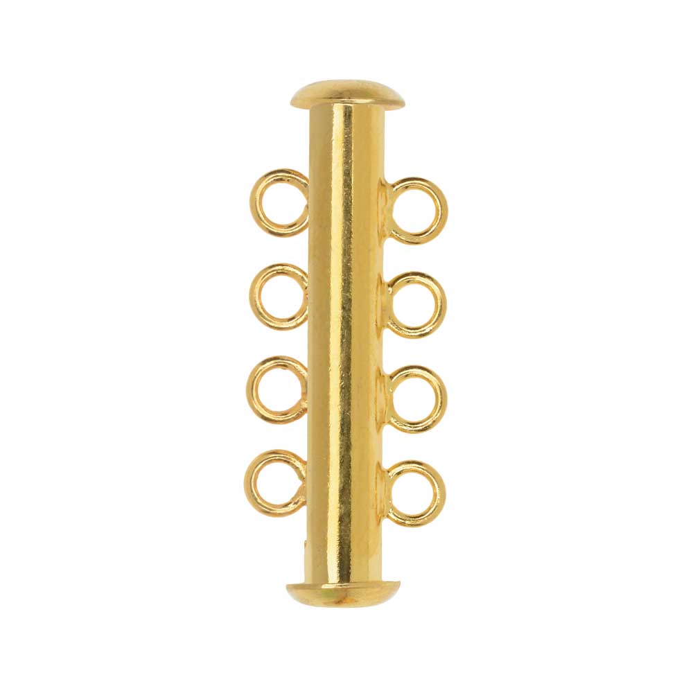 Magnetic Clasps, 4-Strand Slide Tube 27x4mm, Gold Plated (1 Set)