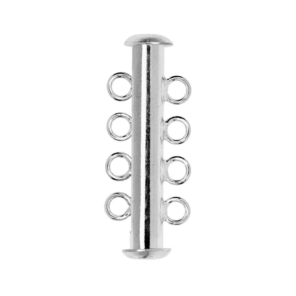 Magnetic Clasps, 4-Strand Slide Tube 27x4mm, Silver Plated (1 Set)