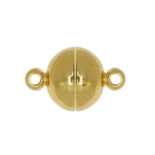 Magnetic Clasps, Smooth Round Ball with Loops 10mm Diameter, Gold Tone Brass (1 Set)