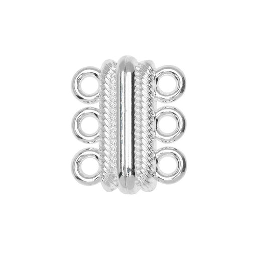 Magnetic Clasps, 3-Strand Bar with Rope Edge 20x8mm, Silver Tone Brass (1 Set)