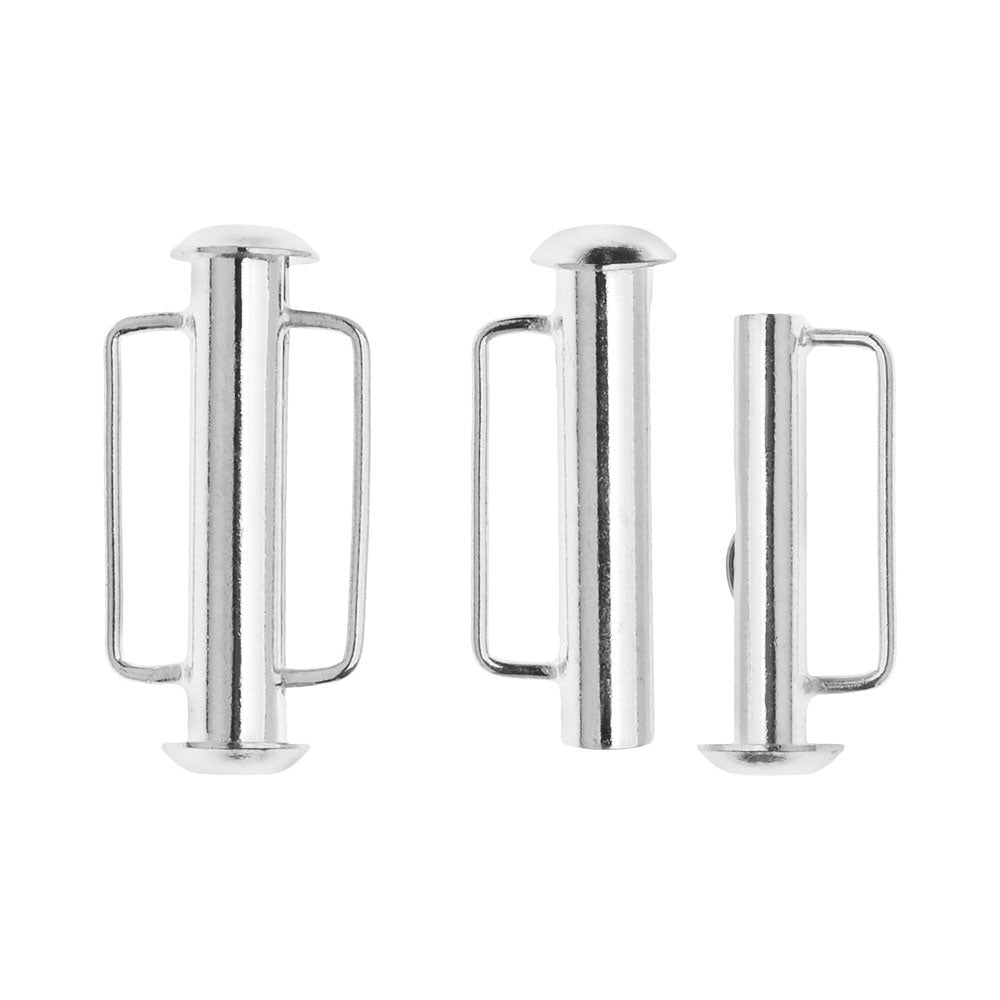 Slide Tube Clasps, with Bar Loops 21.5x10.5mm, Silver Plated (2 Pieces)