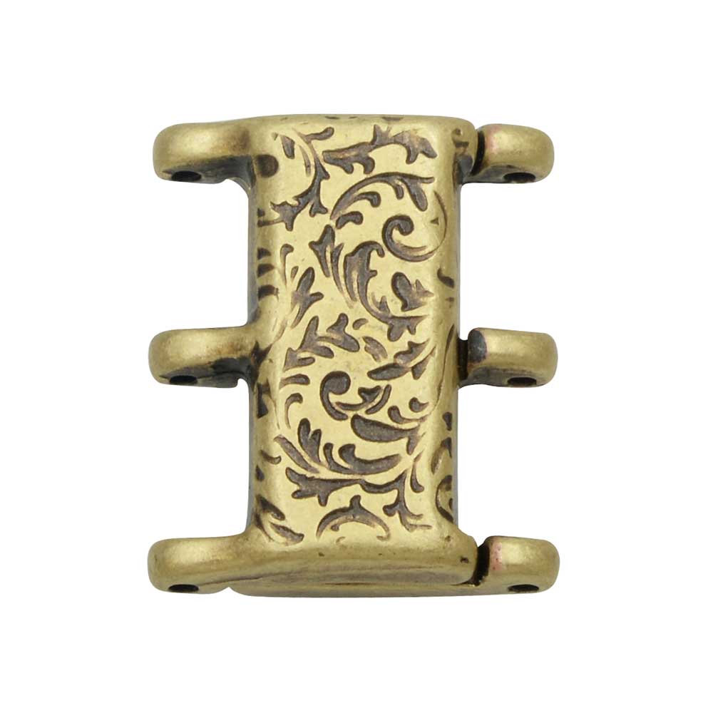 Cymbal Magnetic Clasps for 8/0 Delica & Round Beads, Nisidia III, Rectangle 16x20mm,  1 Set, Antiqued Brass Plated