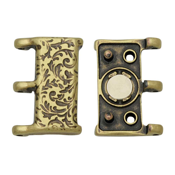 Cymbal Magnetic Clasps for 8/0 Delica & Round Beads, Nisidia III, Rectangle 16x20mm,  1 Set, Antiqued Brass Plated