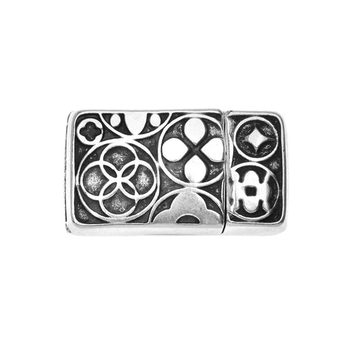 Magnetic Clasps, Rectangle with Celtic Symbols 22.7x13mm, Fits 10mm Flat Cord, Antiqued Silver Plated (1 Set)