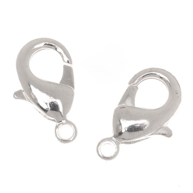 Lobster Clasps, Curved 12mm, Silver Plated (6 Pieces)