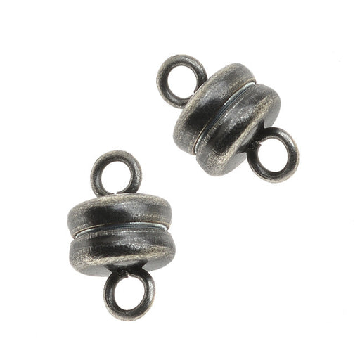 Magnetic Clasps, Round 6x4.5mm, Antiqued Silver Plated (4 Sets)