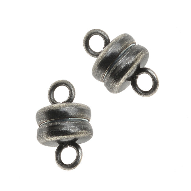 Magnetic Clasps, Round 6x4.5mm, Antiqued Silver Plated (4 Sets)