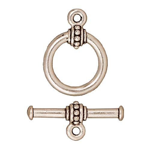 TierraCast Pewter Toggle Clasps, Beaded 16.5mm, Silver Plated (1 Set)