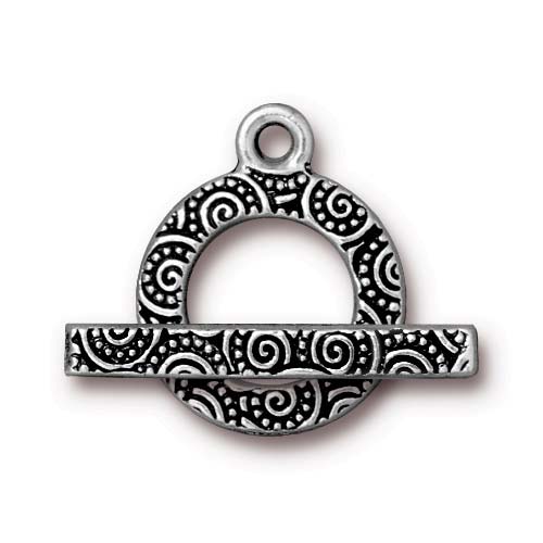 TierraCast Pewter Toggle Clasps, Spiral 16mm, Antiqued Silver Plated (1 Set)