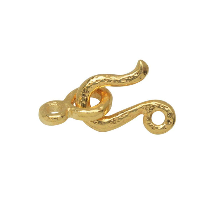 TierraCast Pewter Clasps, Hammered Hook & Eye 14mm, Bright Gold Plated (1 Set)