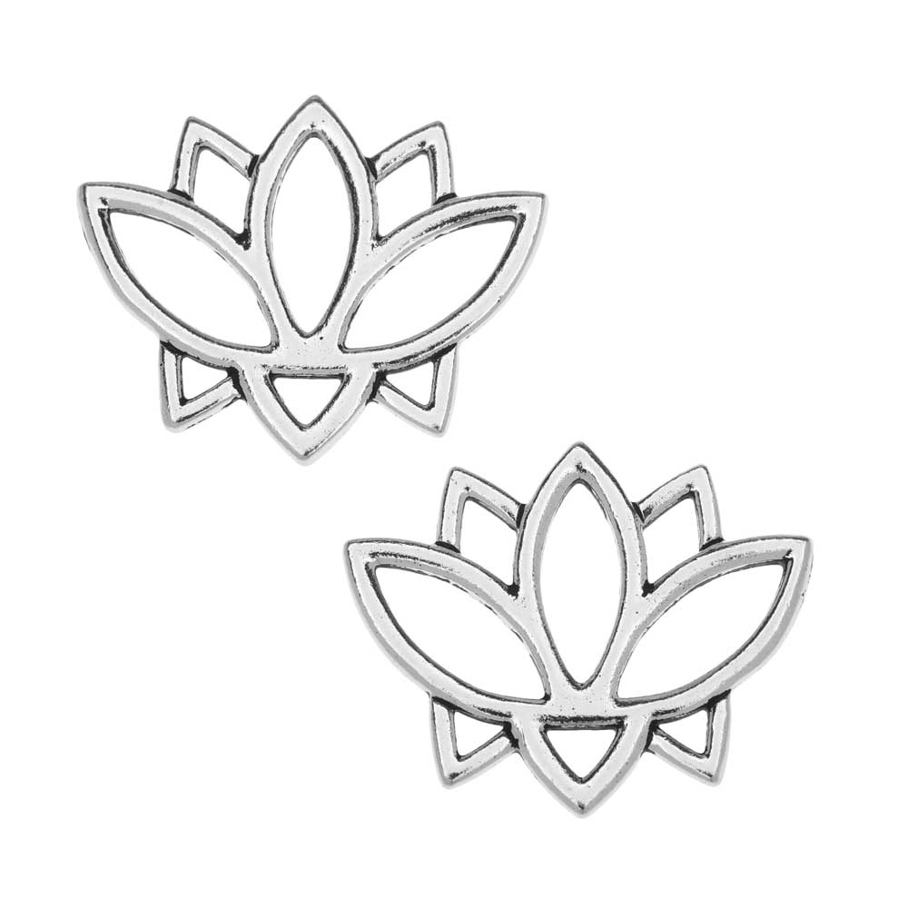 TierraCast Pewter Connector Links, Open Lotus Flower Design 19x23.5mm Antiqued Silver Plated (2 Pieces)