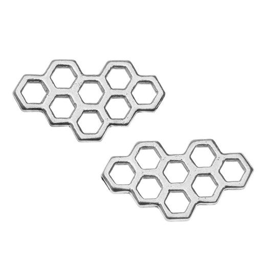 Connector Link, Honeycomb Design 11x20.5mm, 2 Links, Antiqued Silver, By TierraCast (2 Pieces)