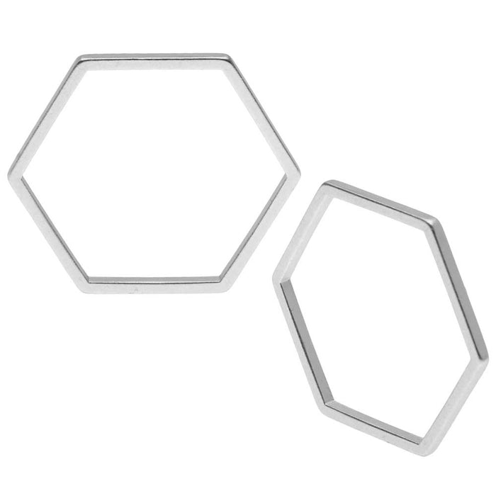 Open Bead Frame Links, Hexagon 17.5mm, Matte Silver Tone (4 Pieces)