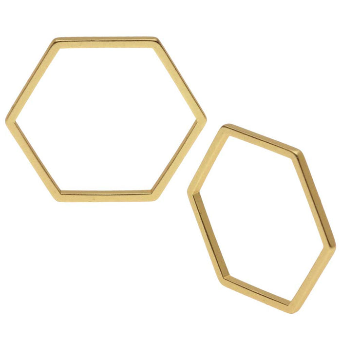 Open Bead Frame Links, Hexagon 17.5mm, Matte Gold Tone (4 Pieces)