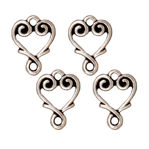 TierraCast Antiqued Silver Plated Lead-Free Pewter Vine Heart Connector Links 13mm (4 Pieces)