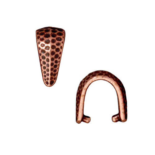 TierraCast Antiqued Copper Plated Pewter Hammered Pinch Bail For Pendants 11mm (2 Pieces)