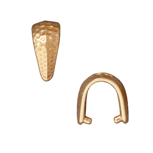 TierraCast Antiqued 22K Gold Plated Pewter Hammered Pinch Bail For Pendants 11mm (2 Pieces)