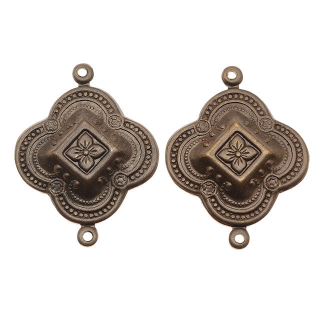 Vintaj Natural Brass Bangalore Detail 2 Hole Connector Beads 29 x 23mm (2 Pieces)