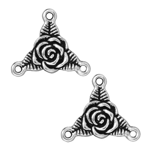 TierraCast Fine Silver Plated Pewter Rose Trinity 3-Strand Connector Bead (2 Pieces)