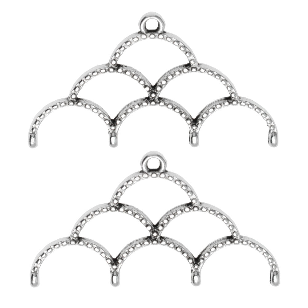 Cymbal Bead Endings for 11/0 Delica & Round Beads, Skaloti IV, 19x33.5mm, Antiqued Silver Plated (2 Pieces)