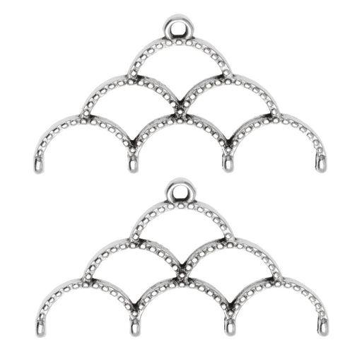 Cymbal Bead Endings for 11/0 Delica & Round Beads, Skaloti IV, 19x33.5mm, Antiqued Silver Plated (2 Pieces)