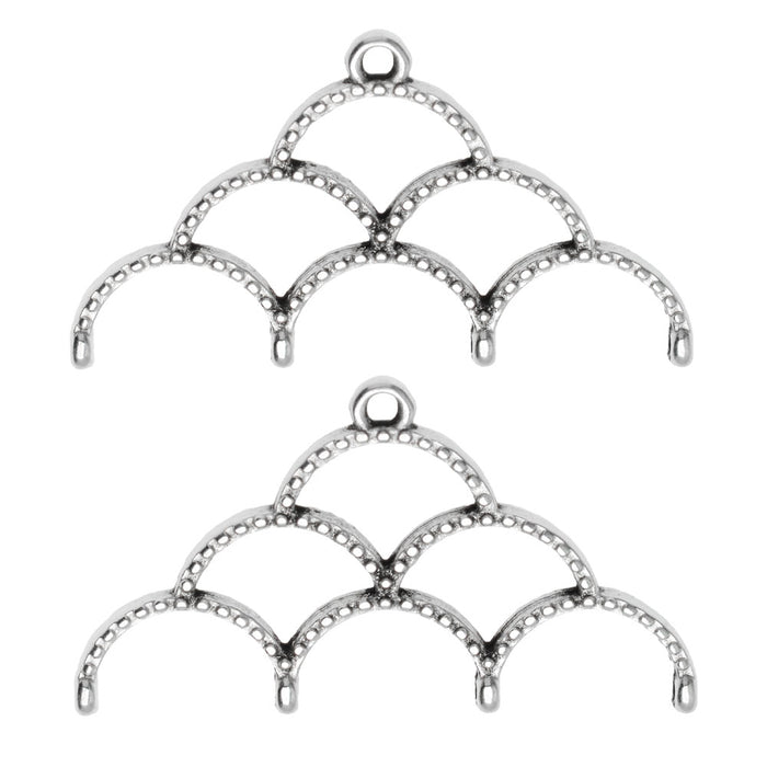 Cymbal Bead Endings for 11/0 Delica & Round Beads, Skaloti IV, 19x33.5mm, Antiqued Silver Plated (2 Pieces)