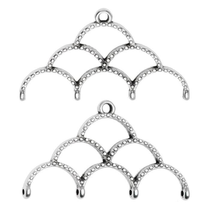 Cymbal Bead Endings for 11/0 Delica & Round Beads, Skaloti IV, 19x33.5mm, Antiqued Silver Plated (2 Pieces)