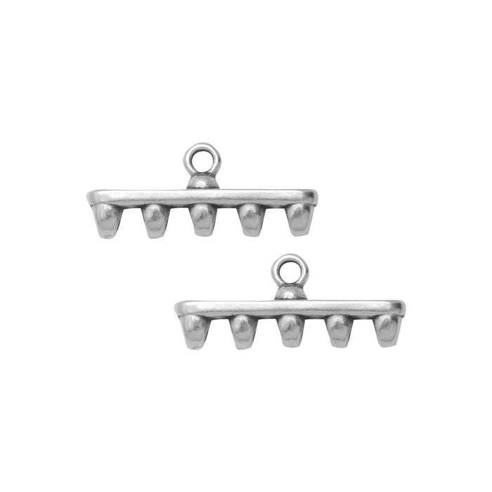 Cymbal Bead Endings for SuperDuo Beads, Rozos V, 8x19.5mm, Antiqued Silver Plated (2 Pieces)