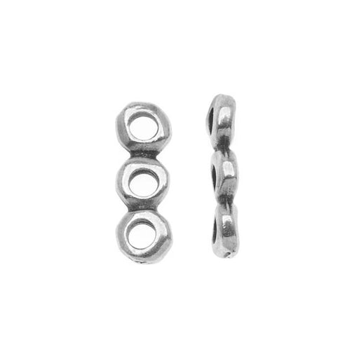 Metal Spacer Bead, 3-Strand Nugget Bar 13x5x4.5mm, Antiqued Pewter, By TierraCast (2 Pieces)