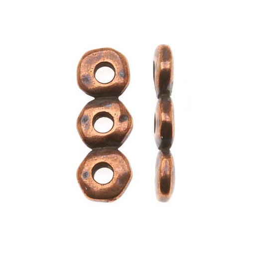 Metal Spacer Bead, 3-Strand Nugget Bar 18.5x6.5mm Antiqued Copper Plated, By TierraCast (2 Pieces)