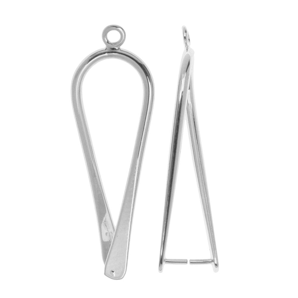 Pinch Bail for Earrings or Pendants, Upside Down Teardrop 32.5mm, Silver Plated (2 Pieces)