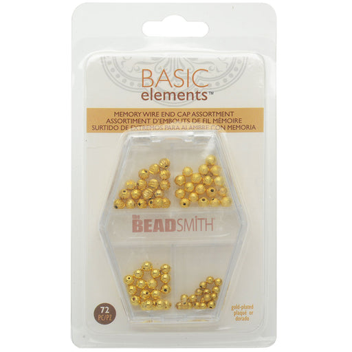 End Cap Beads for Memory Wire, Round Glue In 3 & 4mm Diameter, Gold Plated (72 Pieces)