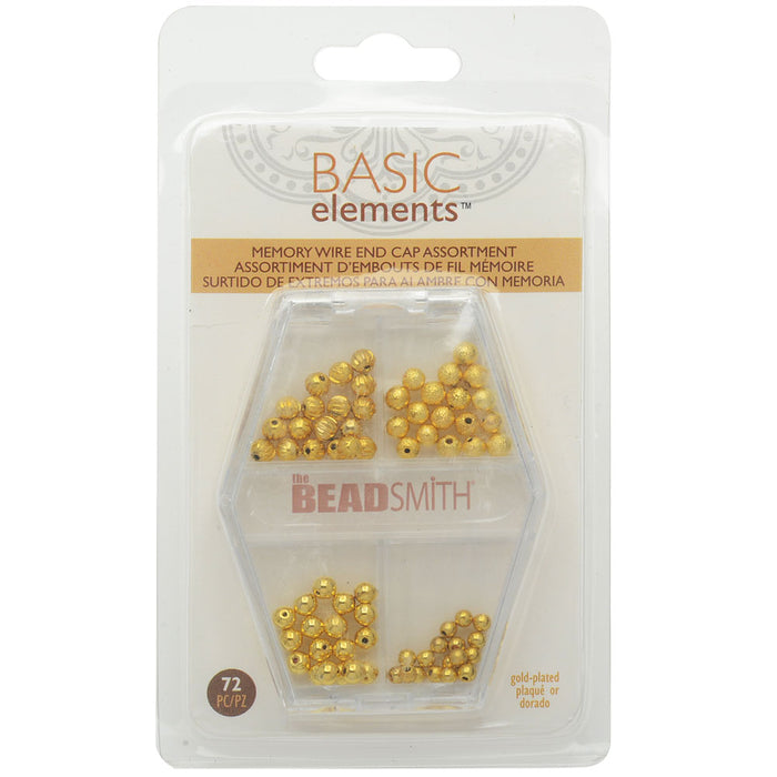 End Cap Beads for Memory Wire, Round Glue In 3 & 4mm Diameter, Gold Plated (72 Pieces)