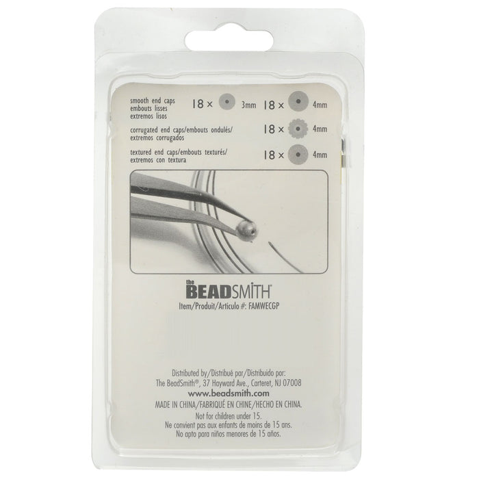 End Cap Beads for Memory Wire, Round Glue In 3 & 4mm Diameter, Gold Plated (72 Pieces)