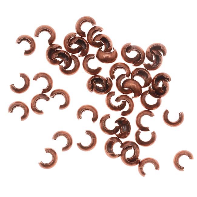 Crimp Bead Covers, 3mm, Antiqued Copper (50 Pieces)
