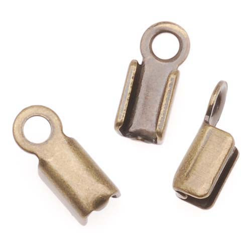 Cord Ends, Foldover For 3mm Leather Cord, Antiqued Brass (50 Pieces)