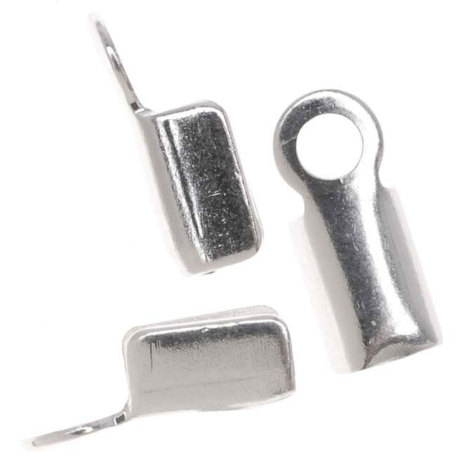 Cord Ends, Foldover For 3mm Ribbon, Silver Plated (20 Pieces)