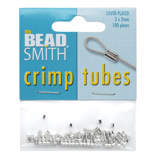 The Beadsmith Crimp Beads, Tube 2x2mm, Silver Plated (100 Pieces)