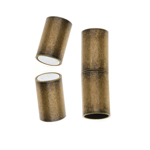 Magnetic Clasps, Tube Cord Ends Fits 6.2mm Cord, Antiqued Brass (1 Set)