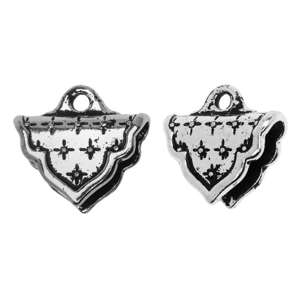 TierraCast Crimp Cord Ends, Marrakesh Triangle 17mm, Antiqued Silver (2 Pieces)