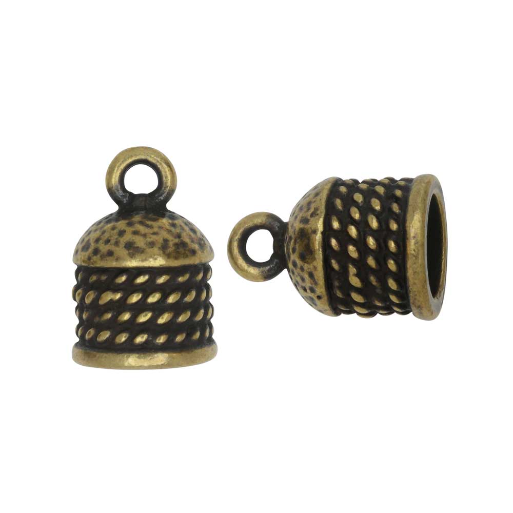 TierraCast Cord Ends, Roped Dome 16mm, Fits 8mm Cord Brass Oxide Finish (2 Pieces)