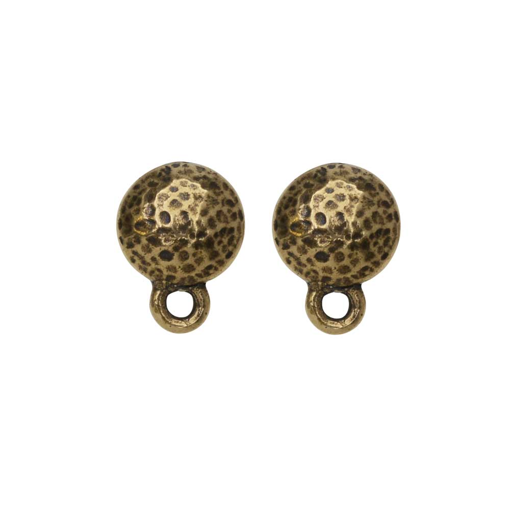 Earring Posts, Hammertone Round 9mm, Brass Oxide Finish, by TierraCast (1 Pair)