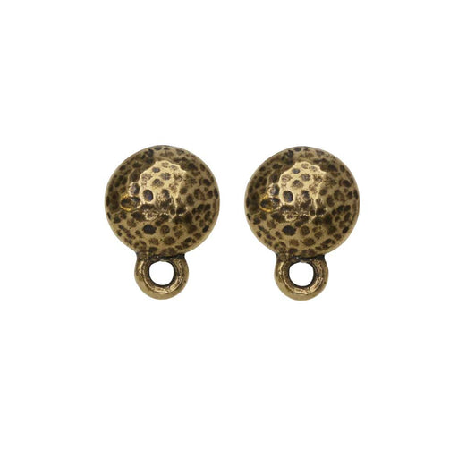 Earring Posts, Hammertone Round 9mm, Brass Oxide Finish, by TierraCast (1 Pair)