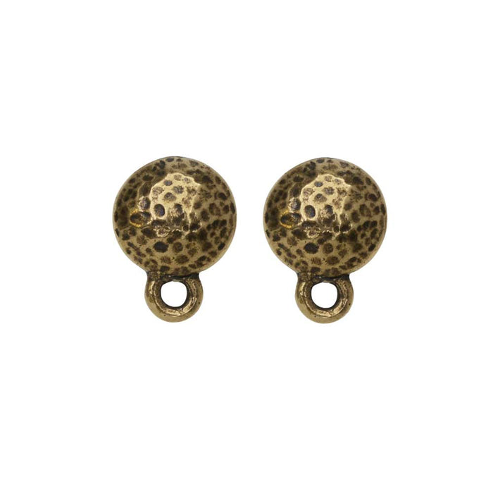Earring Posts, Hammertone Round 9mm, Brass Oxide Finish, by TierraCast (1 Pair)